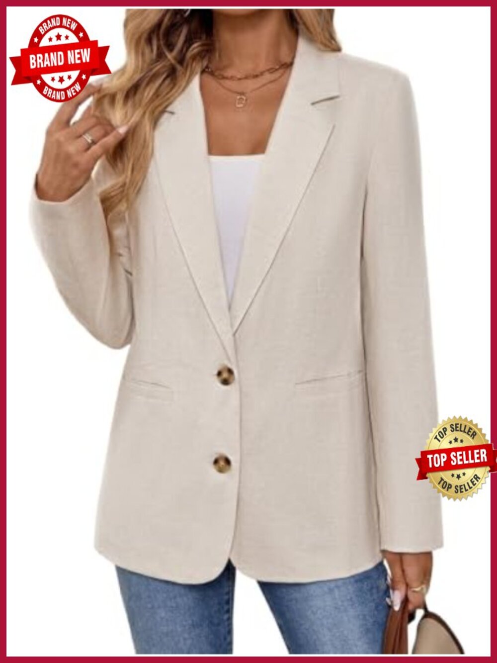 Linen Blend Open Front Blazer Long Sleeve Business Casual Summer Jacket